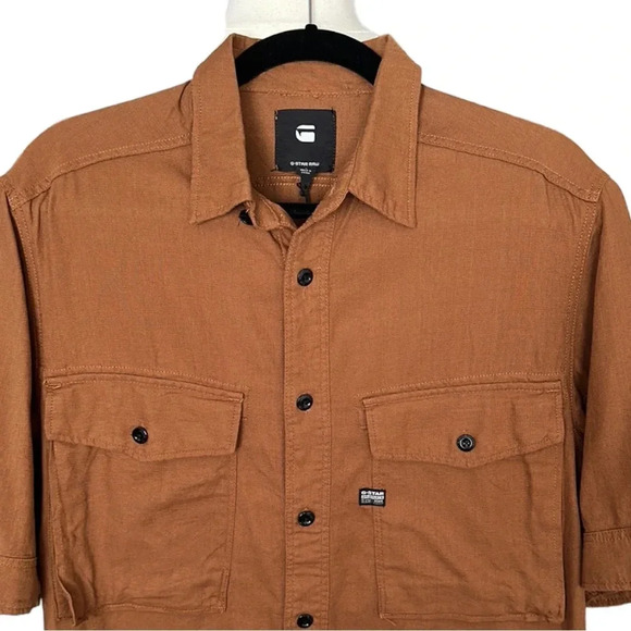G-STAR RAW Type C Straight Long Button Down Shirt in Cubano Brown, Size L - Picture 2 of 15